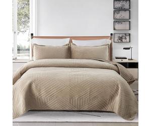 DMBAOD Couvre Lit 2 Personnes 220X240cm, Ensemble de literie à Motif de Ligne en Velours de Lait，Couvre-Lit Matelassé， Dessus De Lits Et Couvre-Lits De Luxe avec 2 Taies d'oreiller Camel 240x250cm