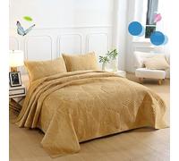 DMBAOD Dessus De Lit 2 Personnes 220 X 240 Matelasse Boutis Couvre lit Matelassé De Luxe en Velours Quilt Couverture 3 pièces Parure de lit avec 2 Taies d'oreiller Yellow 270x230cm