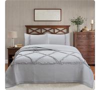 DMBAOD Dessus De Lit 2 Personnes 240x260,Couvre-lit matelassé en Dentelle tridimensionnelle,Couvre Lit Matelasse De Luxe Boutis Couverture avec 2 Taies d'oreiller Gris 240x260cm