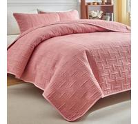 DMBAOD Dessus De Lit 2 Personnes Style Moderne Couvre Lit Matelasse De Luxe Boutis Coton Décoratif Courtepointe Jeté De Lit Multifonction avec 2 Taies d'oreiller Rose 203 * 229cm(80"x90")