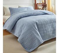 DMBAOD Dessus De Lit 2 Personnes Style Moderne Couvre Lit Matelasse De Luxe Boutis Coton Décoratif Courtepointe Jeté De Lit Multifonction avec 2 Taies d'oreiller Bleu 173 * 229cm(68"x90")