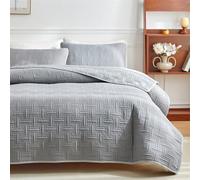 DMBAOD Dessus De Lit 2 Personnes Style Moderne Couvre Lit Matelasse De Luxe Boutis Coton Décoratif Courtepointe Jeté De Lit Multifonction avec 2 Taies d'oreiller Gris 264 * 229cm(104"x90")