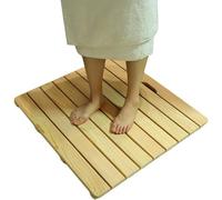 DMBBSAPBSH Caillebotis de Douche, Tapis de Douche en Teck, Tapis de Bain en Bois carré, Tapis de Douche en Bois for Sauna, Spa, Piscine, Baignoire(90x90cm)