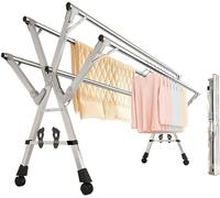 DMBBSAPBSH Étendoir Linge Intérieur, Étendoir a Linge, Sèche-Linge Pliable et Extensible, 5 tiges, avec Roue Universelle, Crochets Coupe-Vent et étagère à Chaussures(240cm)