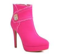 DMBDY Talons Hauts High Heels Bottines Talon Aiguille Bout Pointu Femmes Bottines Plateforme Fermeture Éclair Chaussures Soirée 11,5cm,Rose red,41