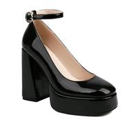 DMBDY Talons Hauts High Heels Escarpins Plateforme Femmes Bout Carré Talon Épais Bride Cheville Chaussures Soirée Mariage 11,5cm,Black,39