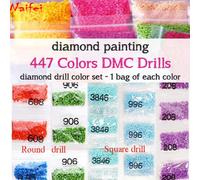 DMC 447 couleurs, peut choisir un petit colis, vente de diamant carré/rond, accessoire de perles de cristal brodées de peinture diamant, vente en gros rond