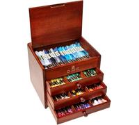 DMC - Coffret Vintage en Bois de Pin fabriqué à la main avec Assortiment Les Essentiels de 120 Échevettes de 8m de fil Mouliné | 120 coloris, 3 tiroirs | Coffret Collector