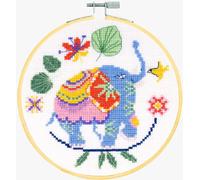 DMC Kit de point de croix avec cadre à broder "Eléphant bleu", motif à compter, diam.15cm