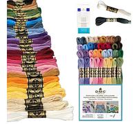 DMC Lot de fils à broder Couleurs populaires, le kit de fils à broder comprend 36 couleurs assorties avec DMC Mouline Cotton blanc/noir et aiguilles à main pour point de croix, taille 26.