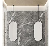 DMCHENGMA Miroir Suspendu au Plafond Ovale Nordique pour Miroir monté au Plafond de Rasage de Salle de Bains avec Cadre en métal Noir et Perche (la Perche Peut être personnalisée) (Size : 40cmx60cm)