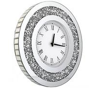 DMDFIRST Horloge Murale Ronde argentée de 50,8 x 50,8 cm avec Strass Scintillants, décoration Murale, Miroir en Verre argenté, décoration d'intérieur, Fonctionne avec 1 Pile AA (Non Incluse)