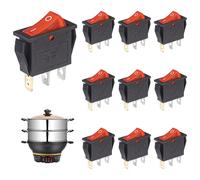 DmDoyy 10 Pcs Interrupteur a Bascule Lumière Rouge, Interrupteur à bascule, noir, lumineux, 3 broches, 250 V ~/15 A, 125 V = /20 A, 2 positions : marche/arrêt