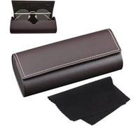 DmDoyy Étui À Lunettes Rigide En Cuir PU - Protection Antichoc Portable Pour Hommes Et Femmes - Boîte À Lunettes Anti-Chute Avec Chiffon De Nettoyage, Organisateur Lunettes Portable（16x6.4x3.5cm）