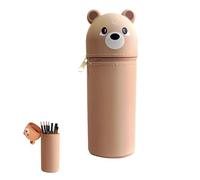 DmDoyy Trousse À Crayons en Silicone avec Motif Animal, Kawaii Étui École 2 en 1 en Silicone Souple, Trousse À Crayons pour L'école, Le Bureau