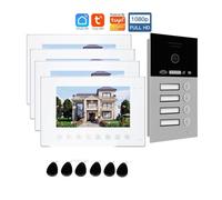 DMETE Interphone vidéo sans Fil Tuya Smart App 1080P 7 Pouces, Wi-FI, 1 à 4 foyers, Carte RFIC, Sonnette, interphone de Villa, portier Notifications en Temps réel(P253C-4M714W4-86G4)