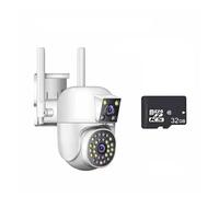 DMETE IP 360 Home App 8MP 4K Security Camera 4 Lens 10X Zoom 3 Screens PTZ Two Way Audio Auto Tracking Color Night Vision Installation Facile(2 Lens add 32G Card)