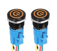 DMiotech Lot de 2 boutons poussoirs de verrouillage en alliage d'aluminium de 2,2 cm, 5 broches, 1NO1NC, 3 A, 12-24 V, noir, plat, lampe orange avec fil