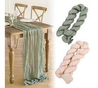 DMJJSD Lot de 2 chemins de table - 90 x 300 cm - Avec tissu à fromage - En mousseline de soie - Beige et vert - Style bohème - Rustique - Décoration de table pour mariage/anniversaire