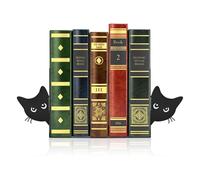 DMJJSD Lot de 2 serre-livres en métal avec chat qui regarde - 18 x 15 x 8 cm - Noir - Décoration de bibliothèque - Pour la maison, le bureau, l'école, les amoureux des chats