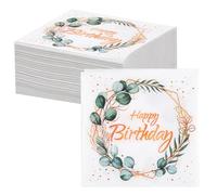 DMJJSD serviettes anniversaire 40 pièces Serviettes Serviettes Vert Eucalyptus Joyeux Anniversaire Communion de baptême Décorations de table pour décoration de fête d'anniversaire garçon fille