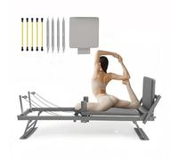DMJLI-T Réformateur Pilates, Pilates Reformer avec 4 Ressorts et 5 Cordons Élastiques en Latex, Machine de Pilates Pliable avec Tremplin pour Utilisateurs Avancés et Débutants,Grey-10
