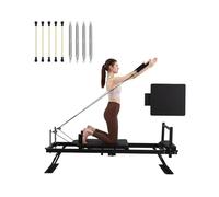 DMJLI-T Réformateur Pilates, Pilates Reformer avec 4 Ressorts et 5 Cordons Élastiques en Latex, Machine de Pilates Pliable avec Tremplin pour Utilisateurs Avancés et Débutants,Black-10
