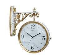 DMJLI-T Vintage Horloge Murale Double Face, Intérieur Métal Horloge-Gare Décoration,Silencieuse Pendules Murales, Chiffres Arabes, Double-Cadran, 17inch,White