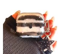 DMJSWY Compatible avec AirPods 4, coque de protection en TPU souple avec motif étoile noire et blanche, avec porte-clés à breloque étoile, résistante aux chocs pour femmes et filles (pour Airpods pro