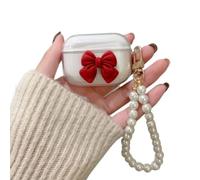 DMJSWY Coque transparente pour AirPods 3ème génération, motif nœud 3D féminin, coque de protection en TPU souple pour Apple iPod 3 avec porte-clés perle (rouge)