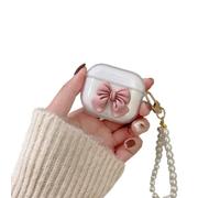 DMJSWY Coque transparente pour AirPods 3ème génération, motif nœud 3D girly coque de protection en TPU souple pour Apple iPod 3 avec porte-clés perle (rose)