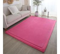 Dmkjdzsw Tapis d'éveil antidérapant en velours corail pour bébé, 2 cm d'épaisseur, rose vif, 150 x 150 cm