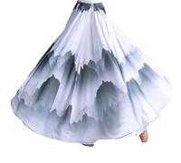 DMLAYHP Jupe Tournante en Mousseline Jupe de Danse de Ballet en Mousseline de Soie, élégante, Peinture, Costume de Danse Classique, Jupe d'entraînement, Grande balançoire(360 Degree (Grey),90cm)