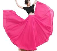 DMLAYHP Jupe Tournante en Mousseline Jupe de Danse plissée à 720 degrés for Femme, Couleur Unie, Taille Haute, en Mousseline de Soie, Grande Taille(Rose Red,Length 95cm)