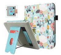 DMLuna Étui pour 7" Kobo Libra Colour Model:N428 2024 / Libra 2 Model:N418 2021, Fonction Veille/Réveil Automatique, Support Intégré, Emplacements pour Cartes, Dragonne, Fleur