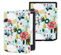 DMluna Étui pour Pocketbook Touch HD 3, Touch Lux 5/ Lux 4, Basic Lux 4/ Lux 3/ Lux 2, Color, Coque de Protection Magnétique avec Fonction de Plume de Sommeil de Réveil Automatique, Fleur de Colline