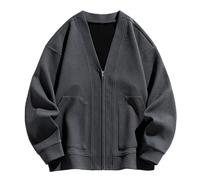 Dmmtot Cardigan à manches longues pour homme en tricot avec col en V et fermeture éclair - Léger - Bouton ouvert sur le devant - Poches - Manteau à col en V, Gris 1, 8XL