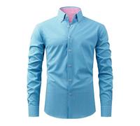 Dmmtot Chemises de bureau pour hommes à manches longues et col boutonné - Chemisiers à carreaux - Confortables - Légères - Respirantes - Formelles - Légères - Taille XS à 3XL, Sky Blue1., L