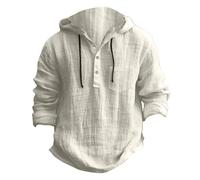 Dmmtot Chemises en lin à manches longues à capuche pour homme avec cordon de serrage et poches pull de sport léger respirant doux élégant couleur unie chemises de plage streetwear vêtements pour