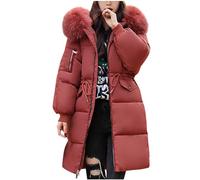 Dmmtot Doudoune d'hiver tendance pour femme - Doudoune épaisse et chaude à manches longues - Manteau thermique en duvet lourd avec capuche en fausse fourrure - Vêtements d'extérieur - Vestes de