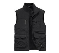 Dmmtot Gilets d'extérieur pour hommes gilets de travail multipoches gilets utilitaires liquidation fermeture éclair intégrale vestes sans manches col montant vestes uni photographie sport veste