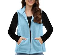 Dmmtot Gilets en polaire pour femme - Soldes d'hiver - Vestes sans manches chaudes - Fermeture éclair intégrale - Douces et confortables - Col montant - Manteaux thermiques polyvalents, Sky Blue1.,