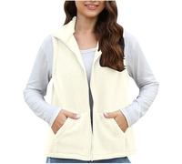Dmmtot Gilets en polaire pour femme - Soldes d'hiver - Vestes sans manches chaudes - Fermeture éclair intégrale - Douces et confortables - Col montant - Manteaux thermiques polyvalents, Beige 1, L