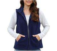 Dmmtot Gilets en polaire pour femme - Soldes d'hiver - Vestes sans manches chaudes - Fermeture éclair intégrale - Douces et confortables - Col montant - Manteaux thermiques polyvalents, Bleu marine