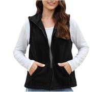 Dmmtot Gilets en polaire pour femme - Soldes d'hiver - Vestes sans manches chaudes - Fermeture éclair intégrale - Douces et confortables - Col montant - Manteaux thermiques polyvalents, noir 1, XL