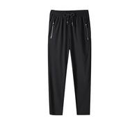 Dmmtot Pantalon de jogging respirant en soie glacée grande taille pour homme - Pantalon long léger et fin - Pantalon de cyclisme avec cordon de serrage et poches zippées - Taille L-8XL, Noir , 8XL