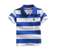 Dmmtot Polo rayé pour garçons et filles - Polo d'été à manches courtes - Joli motif brodé - Chemisier décontracté en coton - Confortable - Doux - Polyvalent - Âge 1 à 14 ans, #01Bleu, 5-6 ans