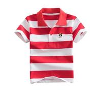 Dmmtot Polo rayé pour garçons et filles - Polo d'été à manches courtes - Joli motif brodé - Chemisier décontracté en coton - Confortable - Doux - Polyvalent - Âge 1 à 14 ans, #01 Rouge, 2-3 ans