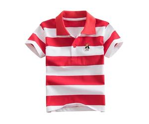 Dmmtot Polo rayé pour garçons et filles - Polo d'été à manches courtes - Joli motif brodé - Chemisier décontracté en coton - Confortable - Doux - Polyvalent - Âge 1 à 14 ans, #01 Rouge, 2-3 ans