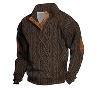 Dmmtot Pull vintage d'hiver chaud pour homme à manches longues - Polo Henley - Pull à col montant - Pull basique en tricot torsadé confortable - Pull classique épais - Vêtements d'extérieur quotidiens